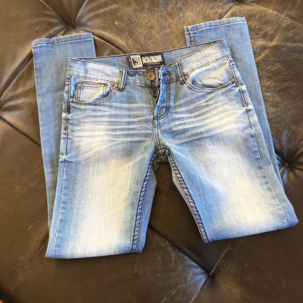 ❤️👖Social Collision Button Fly Straight Leg Jeans